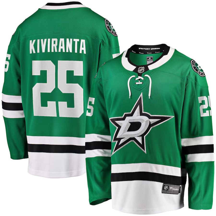 Men Dallas Stars 25 Joel Kiviranta Fanatics Branded Kelly Green Home Breakaway NHL Jersey